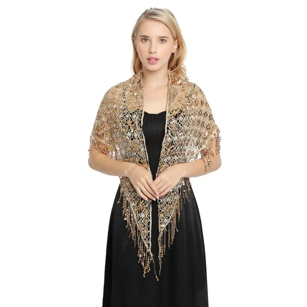 

Sequins Sequins Tassel Shawls Tassels Capes Triangle Shawl Multicolor Hollow Out Belly Dancing Scarf Banquet Evening Dresses