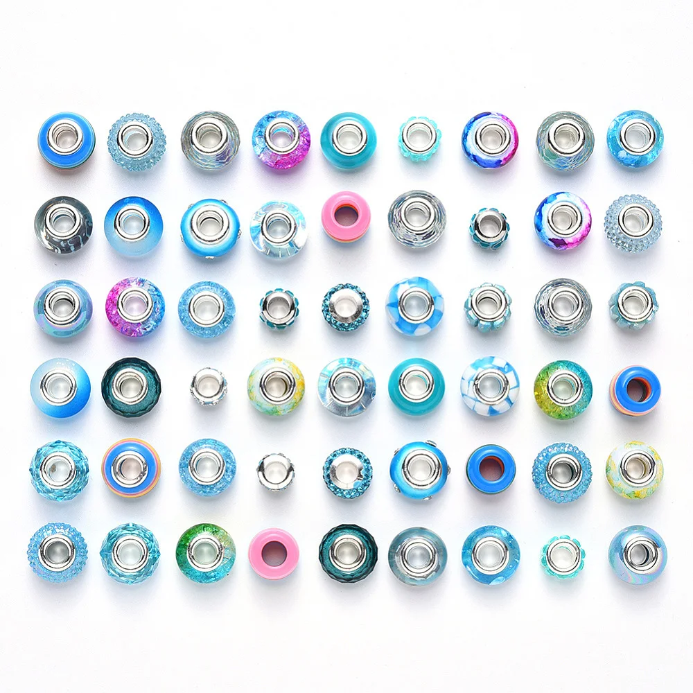 

54PCS Mixed Style and Colors European Beads Rhinestone Large Hole Glass European Charms Beads fit Bracelet Jewelry