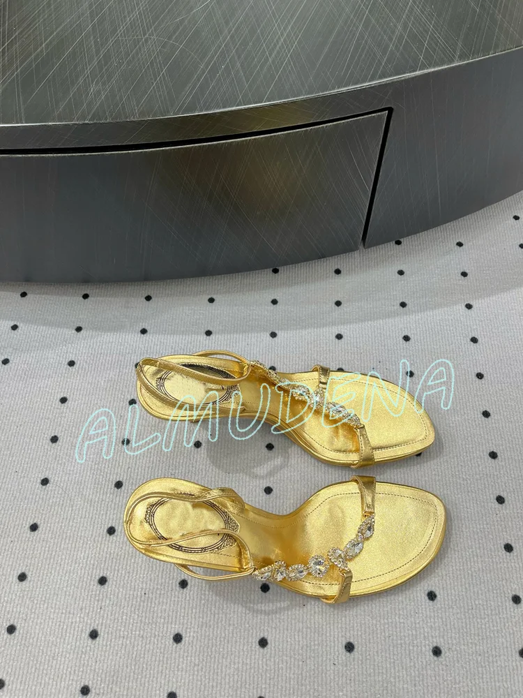 Strap Handmade rhinestones Slippers Thin High Heels Square Open Toe Stilettos Women Summer Dress Party Luxury Black Gold 2025