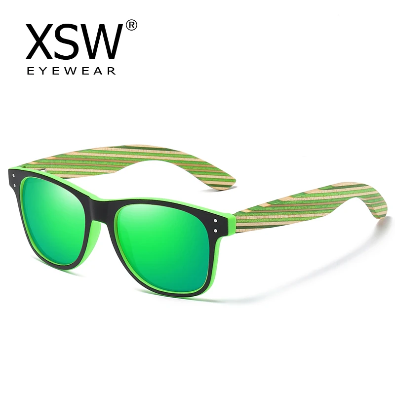 

XSW 2023 Handmade Polarized Sunglasses for Men And Women With Recycled Frames and Color Wood Temples Green