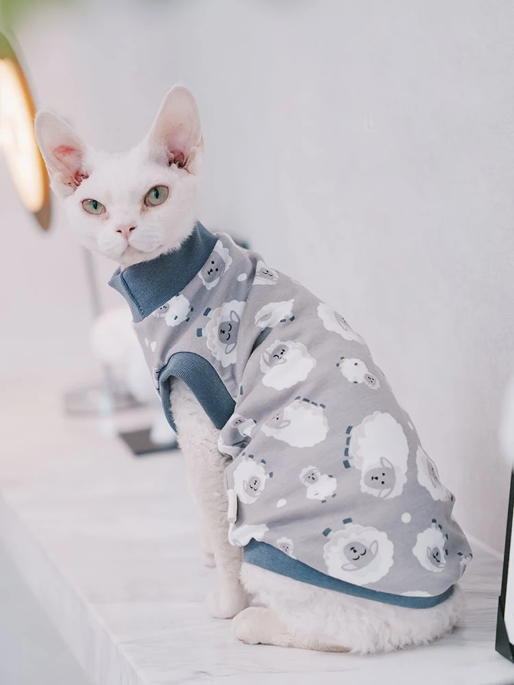 Sphynx Clothes for Cat Hairless Cat stretch Cotton Jacket Sheep Coat For Pet Devon Rex Soft Fashion T-Shirt for Spring Outwear