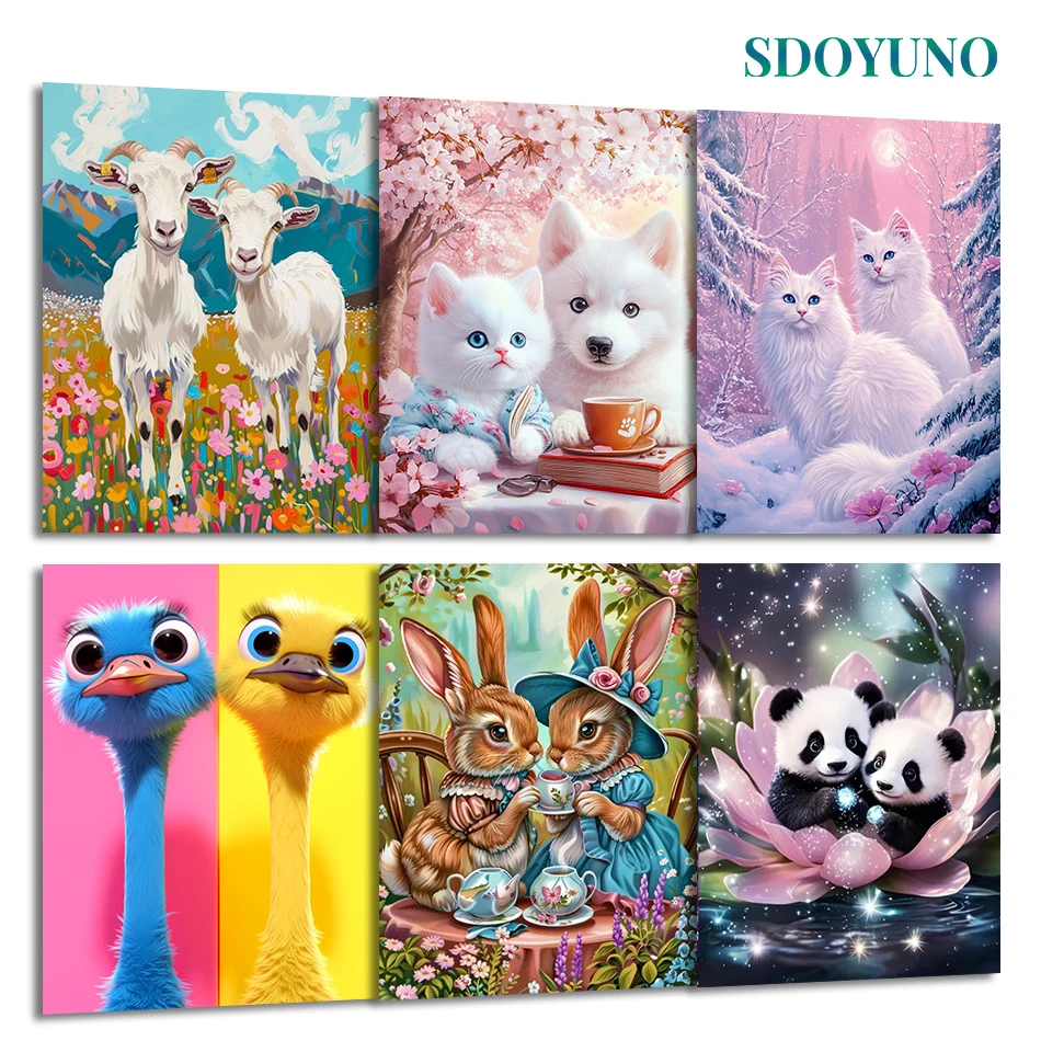 

SDOYUNO Painting By Numbers Draw For Adults Animals couple Valentines Day Gift Drawing Acrylic Paints On Canvas Handwork Framed