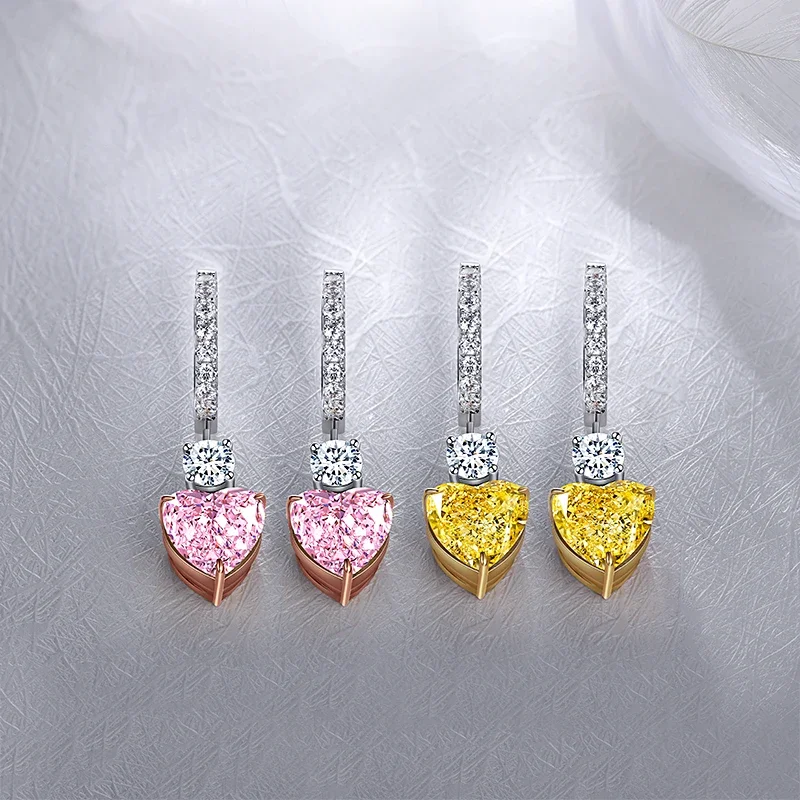 RUIF 925 Sterling Silver Earrings Heart Shape Simulated Yellow Diamond  Gemstone Jewellery