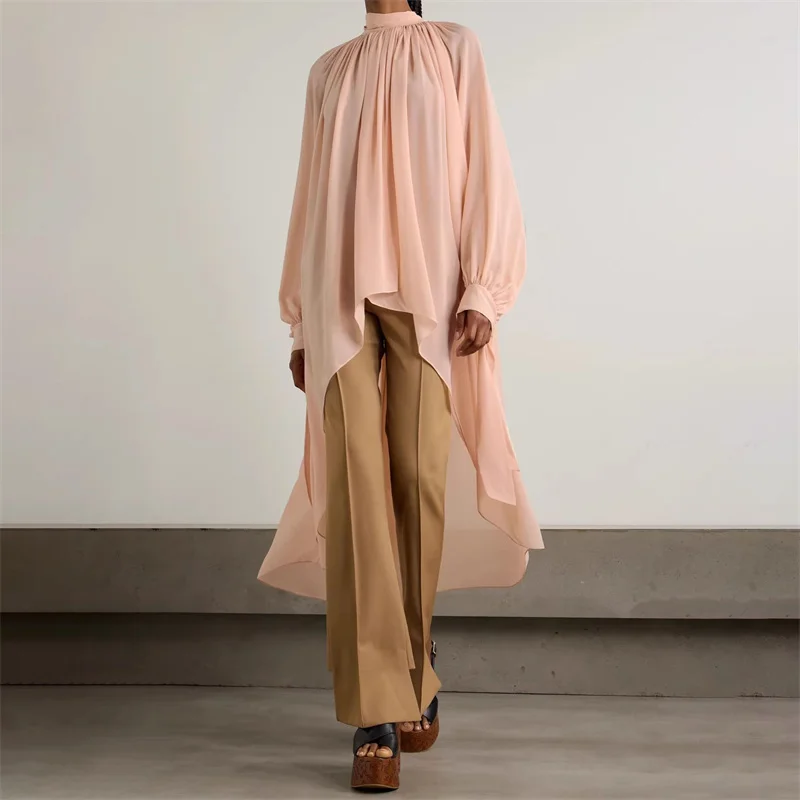 

elegant party dresses woman 2024 Summer Chiffon long dresses Asymmetric slim fit Dresses scarf collar party dresses Midi dresses