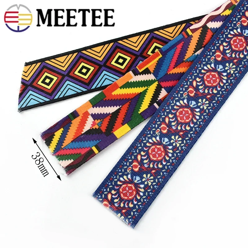 3/5/10Meters Meetee 38mm Jacquard Printed Webbing Ethnic Ribbon Bags Strap Tape for Sewing Garment Belt Accessories