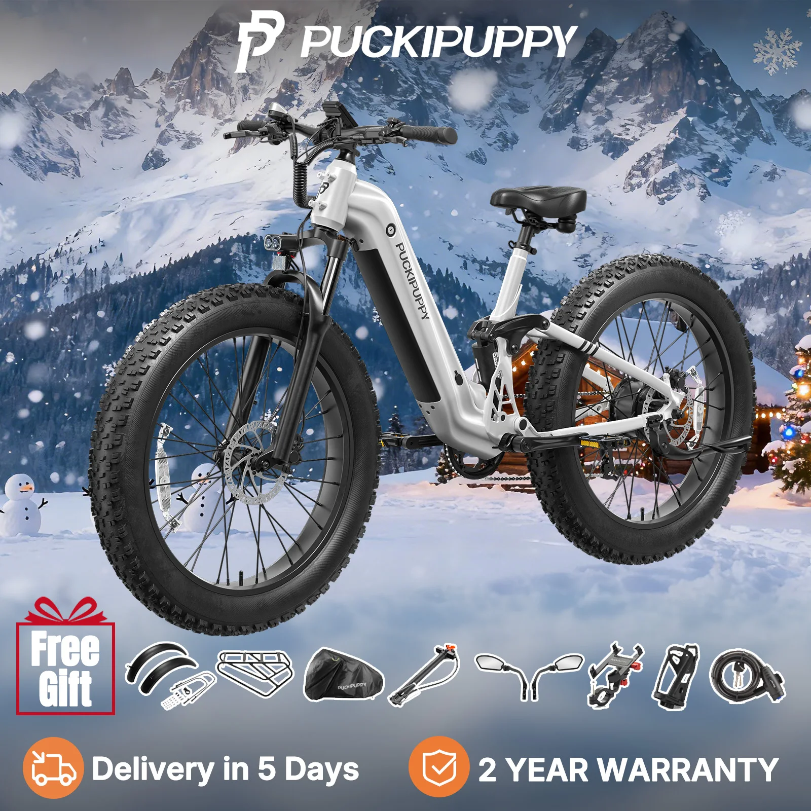 

PUCKIPUPPY Boxer ST Electric Bike 960W 48V 20AH Electric Bicycles 28MPH Mountain 26" Fat Tire Full Suspension Step-Thru Ebike ﻿