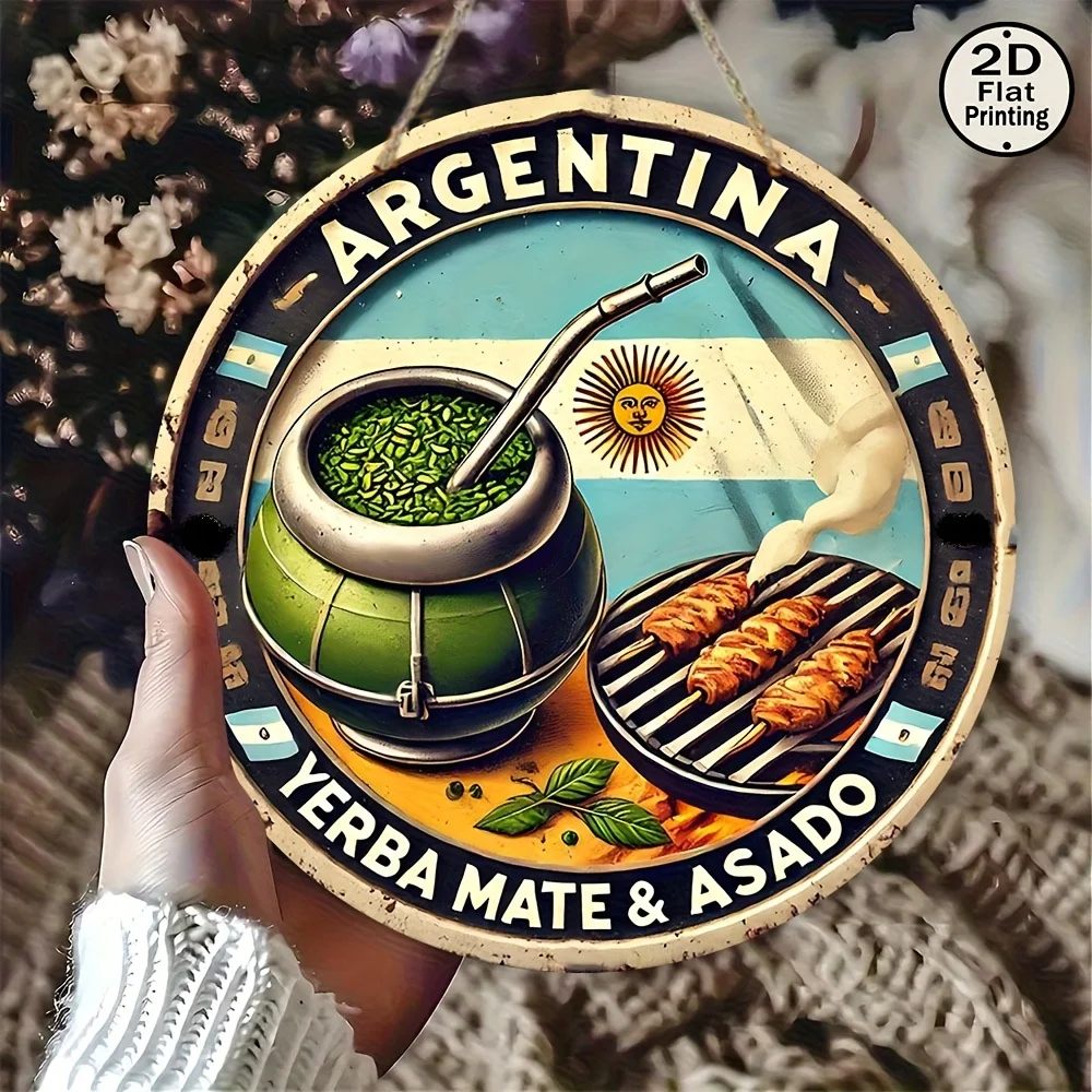 2D Flat, 1pc 2D Flat Vintage Argentine Wooden Wall Hanging Decor - Rustic Style Argentine Food & Culture Design