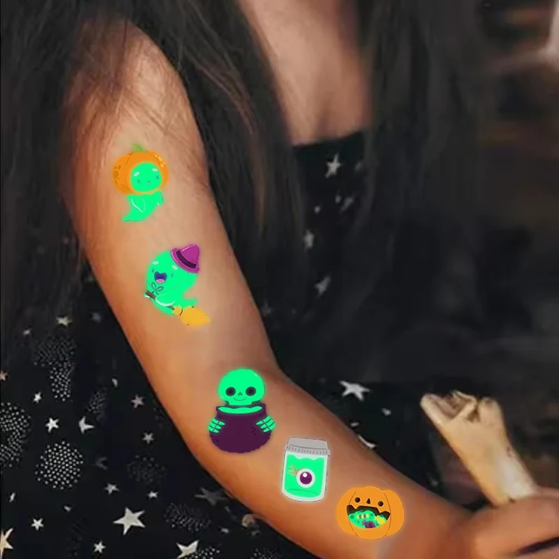 

10Sheets(106 Patterns) Glow in the Dark Temporary Tattoos Stickers, Halloween Vampire, Skeleton, Zombie, Ghost, Pumpkin Designs