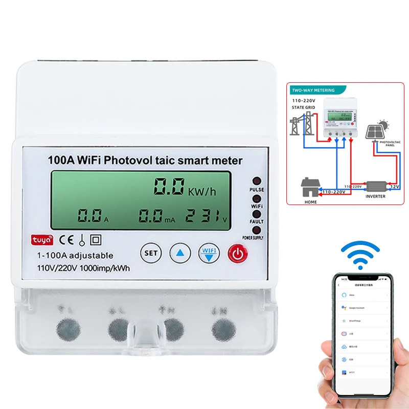 1-100A 4P WiFi Smart Circuit Breaker Over Under Voltage Protector Current Limit Relay Switch PV Bidirectional Energy Power Meter