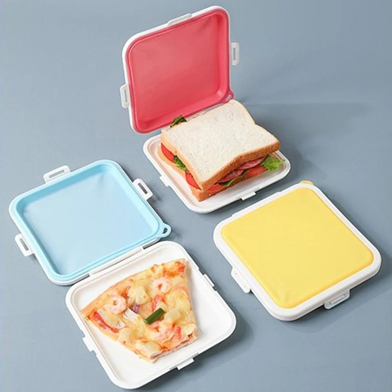 ポータブルサンドイッチトースト弁当箱、再利用可能、シリコン、環境にやさしい、ランチ、食品容器、電子レンジ対応食器