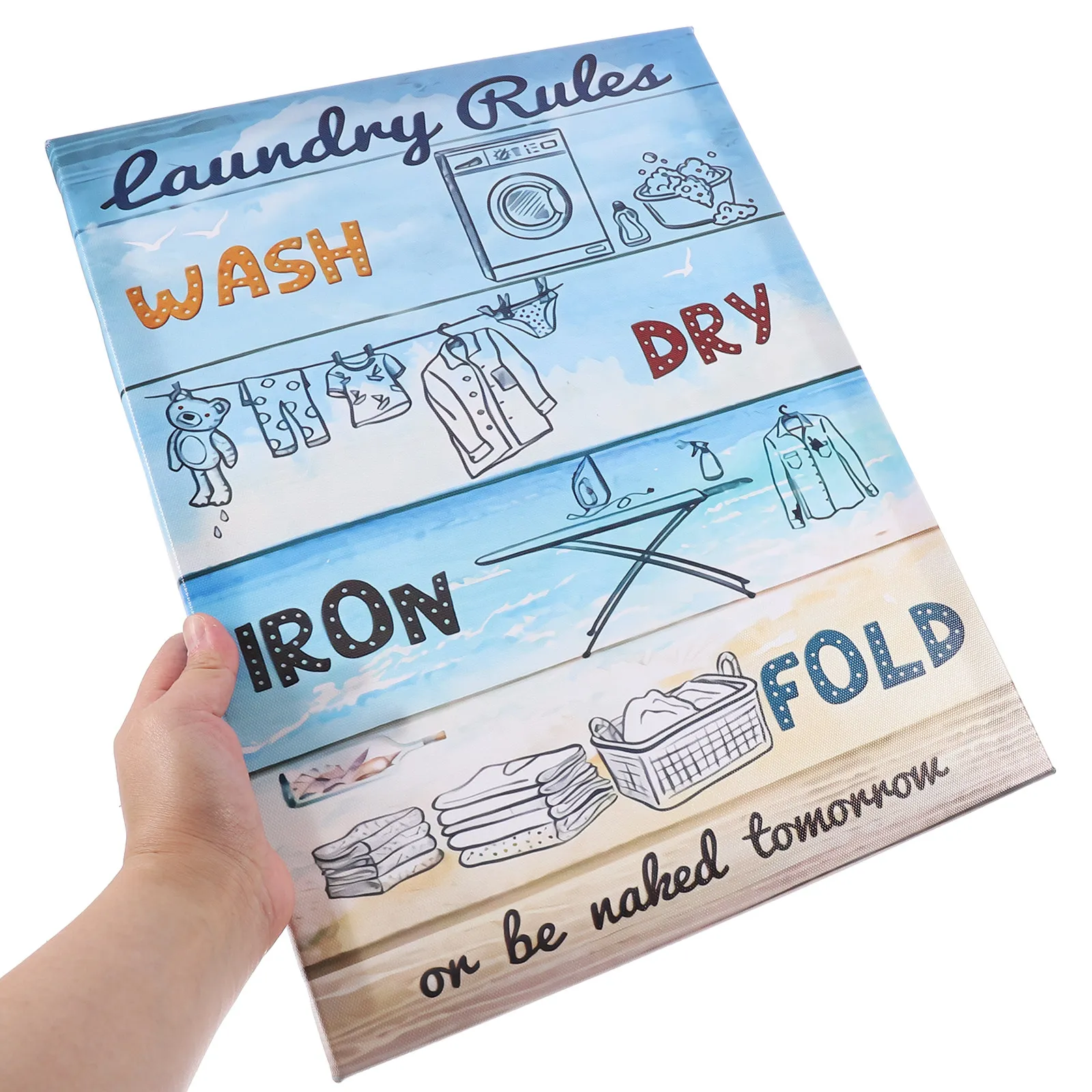 Laundry Rules Canvas Wall Art Rustic Wood Style Long-Lasting Laundry Room Decor Perfect Wall Hanging Decoration