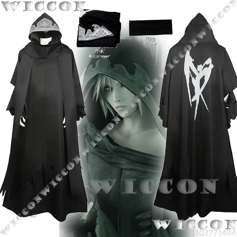 Sephiroth Cloud Strife 게임 Fiinal Fantassy VII FF7 코스프레 의상 Shinra 검은 가운 긴 망토 남자 할로윈 파티 맞춤형