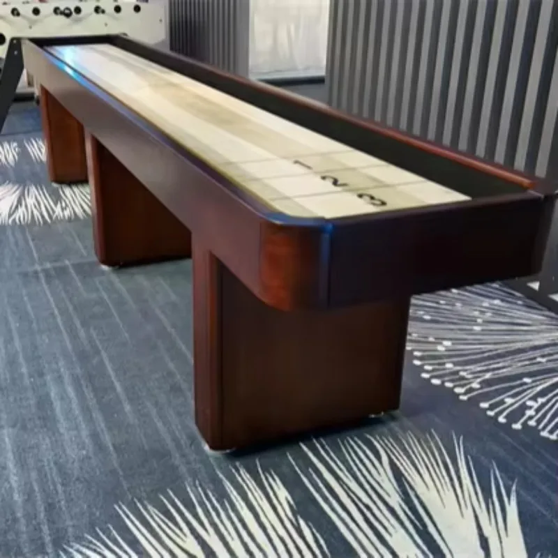 

Профессиональный 12-футовый стол для шаффлборда для помещений с деревянными бортиками и резиновым покрытием — прочная, экологичная доска средней плотности, гарантия 1 год