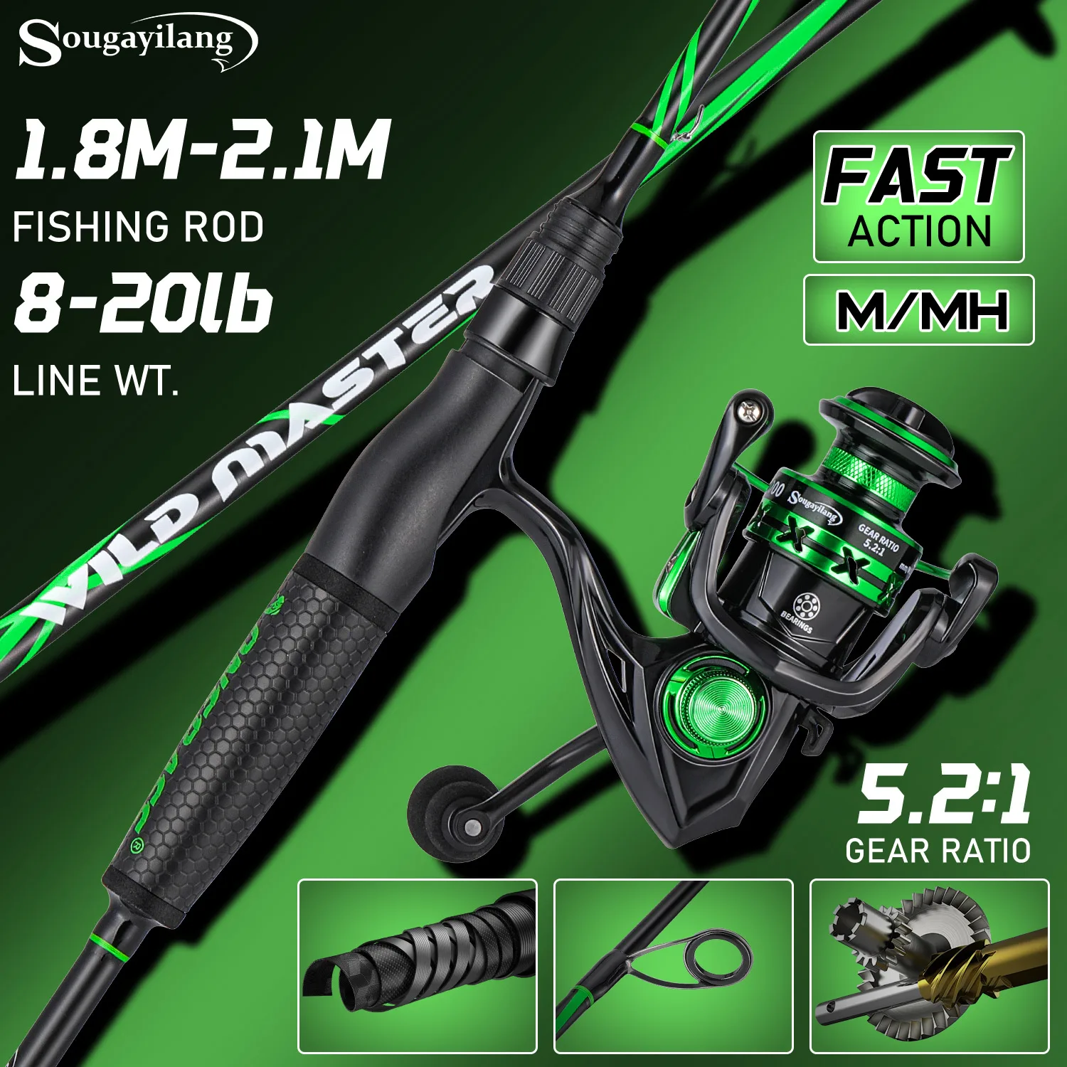 

Sougayilang 2Section Fishing Rod and Spinning Fishing Reel Combo 1.8m 2.1m Fishing Pole 2000 Fishing Reel Perch Rod for Fresh
