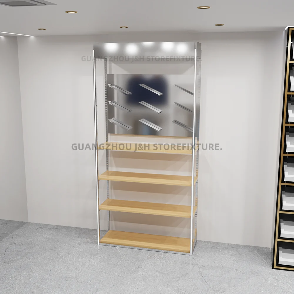 Custom. Custom. Custom.4-Tier Schoenenrek Roestvrij Stalen Schoen Led Organizer Mdf Schoenenwinkel Gepolijste Plank Verstelbare Holde