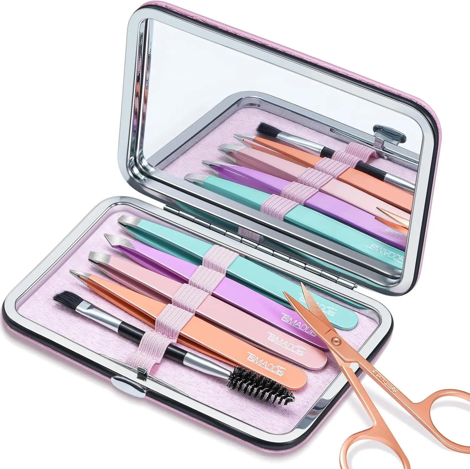 

Precision Tweezers Set for Women Facial Hair - Stainless Steel with Scissor, Mirror and Travel Case