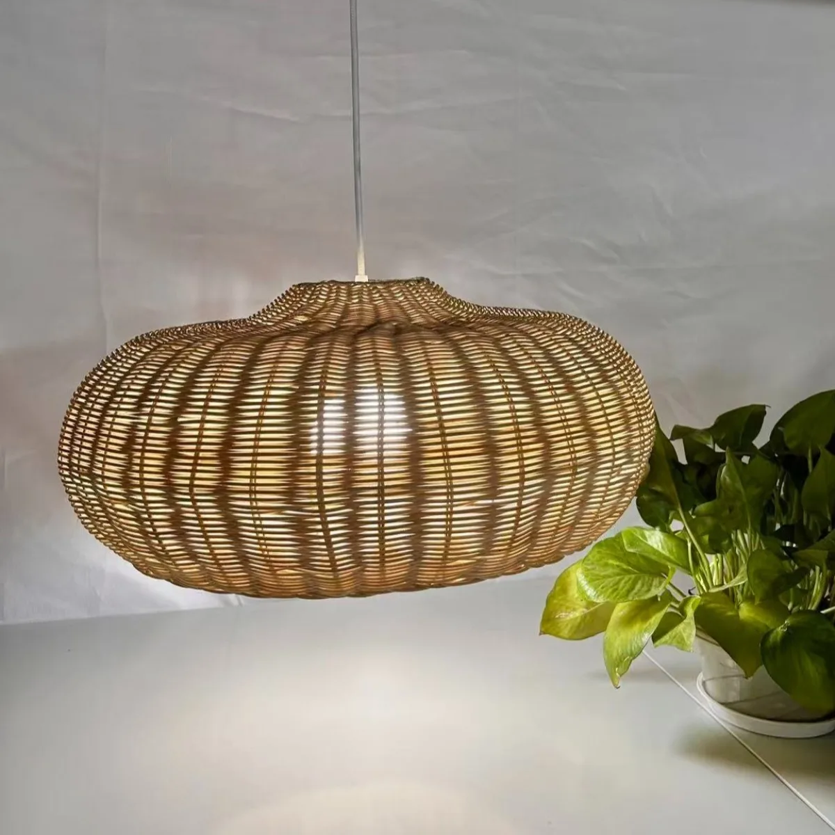 JOYINLED النمط الياباني المنسوجة يدويا الروطان قلادة ضوء E27 قلادة مصباح الطعام غرفة نوم غرفة المعيشة بوهو الروطان الخوص الثريا #6