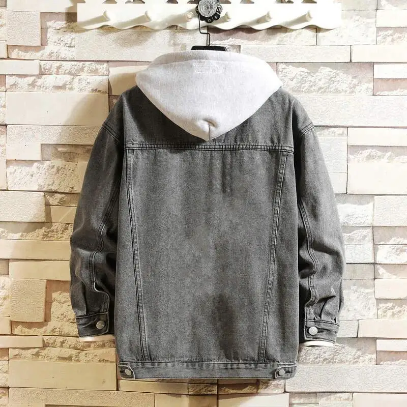 Spring and Autumn Simple Commuter Hoodie Korean Edition Color Blocked Men's Couple Loose Casual Denim Jacket