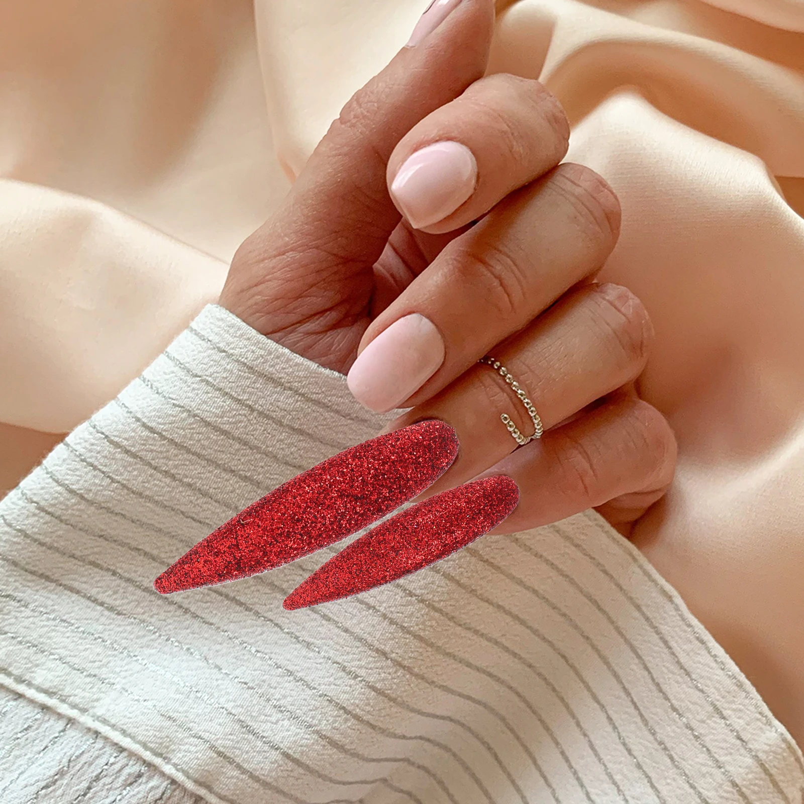 

40pcs Glitter Press On Nails Red False Full Cover Design Reusable Women Girls Holiday Party Cosplay Artificial Fingernails Short