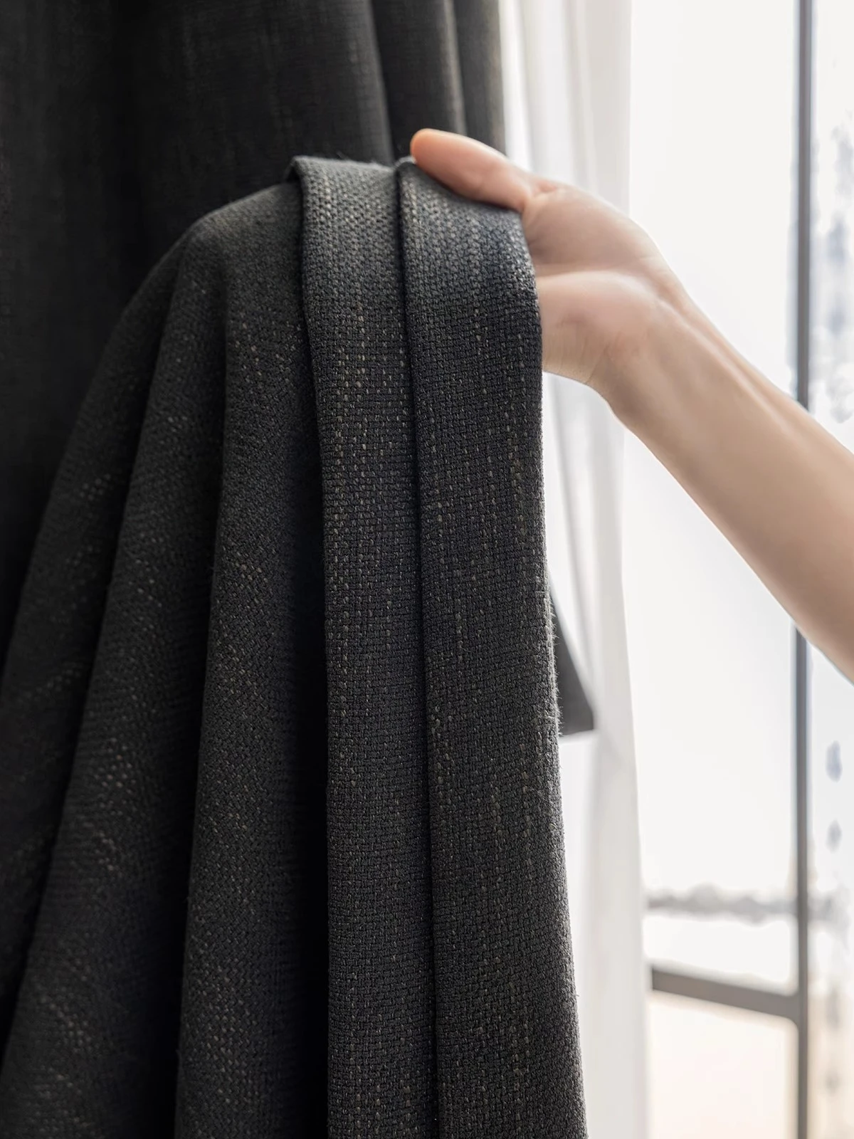 Cotton Linen Custom Retro Black Chenille Cotton Linen Light Luxury Curtains for Living Room and Bedroom Light Luxury Decorative