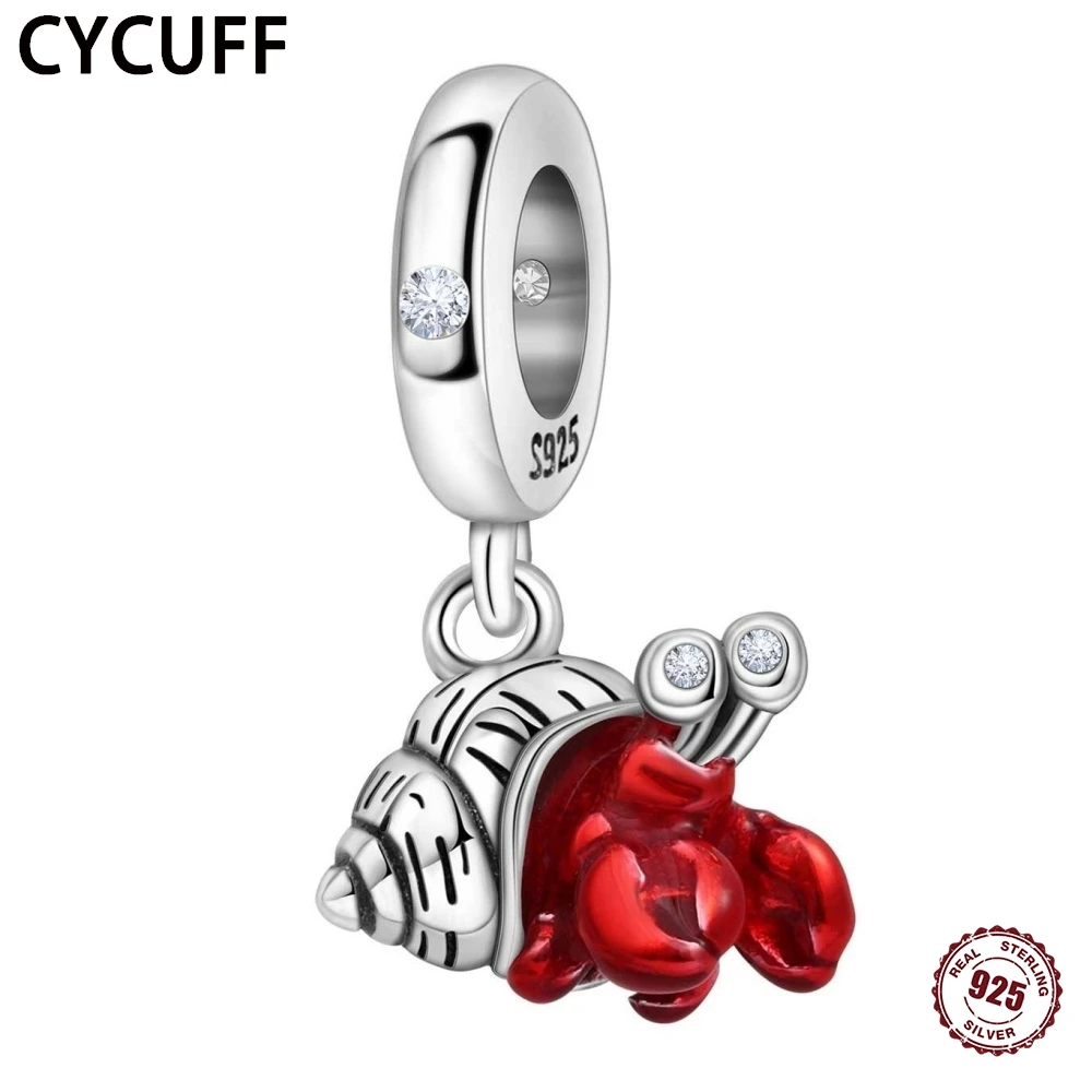 

CYCUFF S925 Sterling Silver Charm Bead Red zircon Hermit crab pendant Suitable for Bracelets Necklaces DIY Women Jewelry Gifts