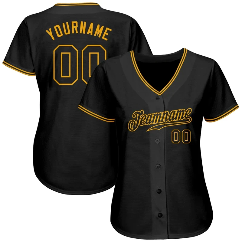 Camiseta de béisbol auténtica para hombre y mujer, camisa de sección impresa en 3D, camisas de equipo informales, Tops Unisex de Hip Hop, color negro personalizado