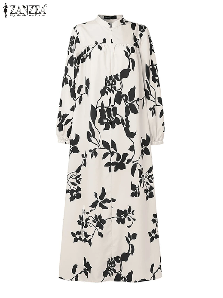 

ZANZEA Hijabi Abaya Robes Femme Muslim Islamic Lantern Long Sleeve Loose Maxi Long Dresses Women Floral Printing Modest Vestidos