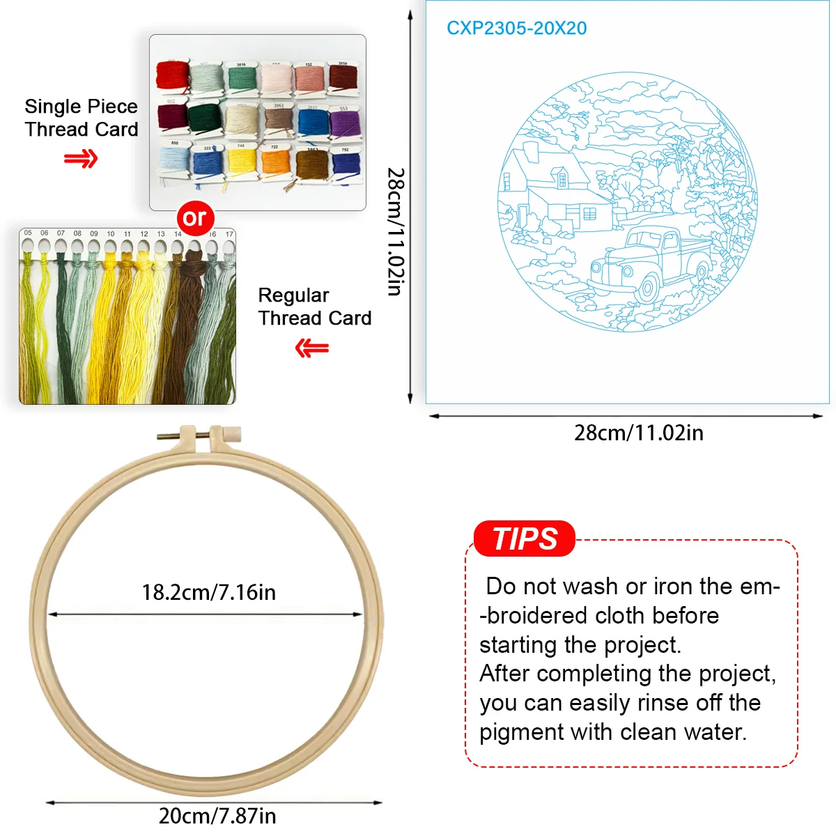 1 Stück 20X20CM/15X15CM 7,87/6,3 Zoll LKW-Stickerei-Starter-Kit DIY-Kit DIY-Stickerei-Set Handarbeiten Nadelkunst Malerei – Detail 3