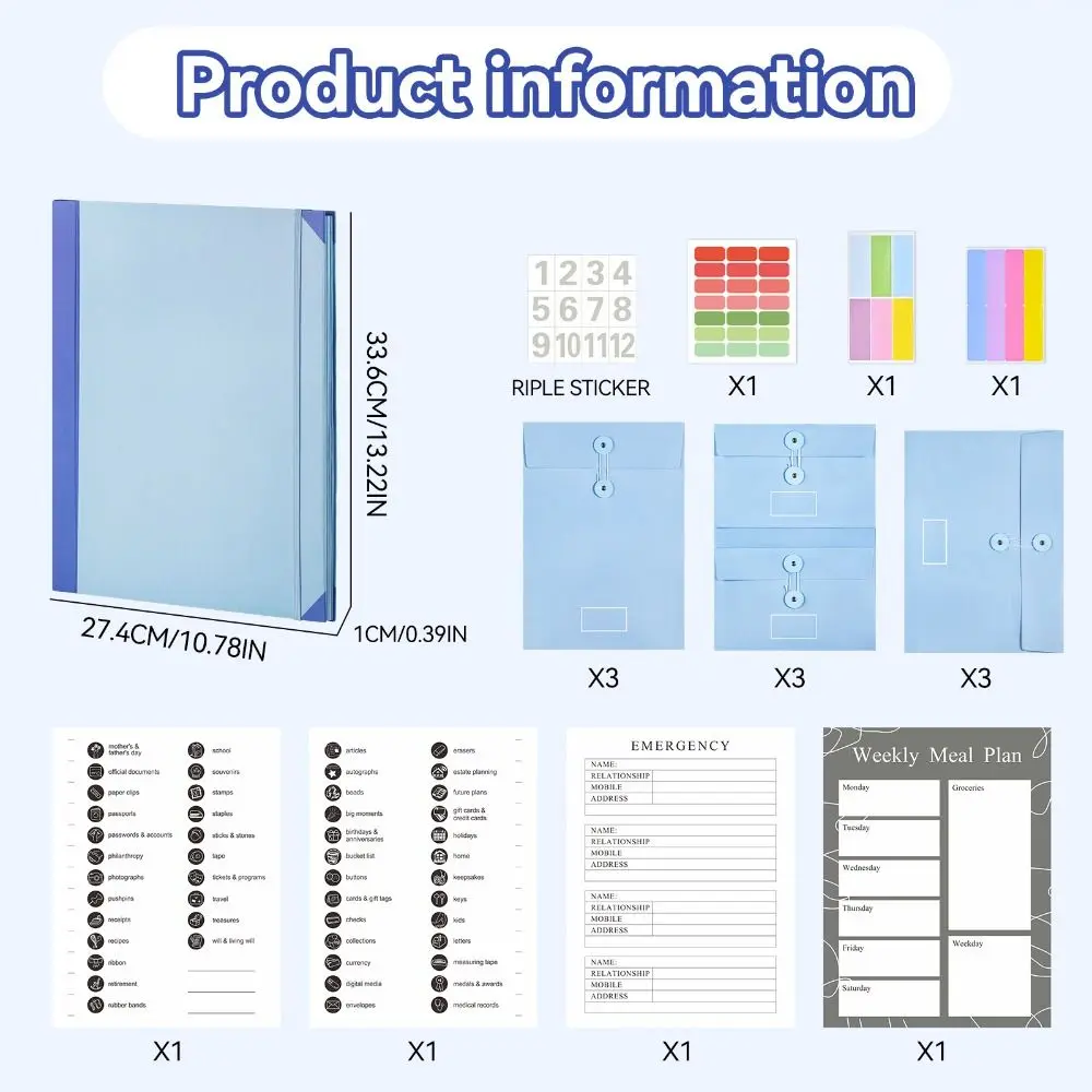 File Organisation Folio Folders with Pocket Split Storage Portable Folio Life Organizer Binder Budget Planner Bag Sticker