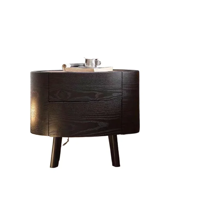 

Italian light luxury smoked black bedside table orange corner few living room side few storage cabinet oval locker