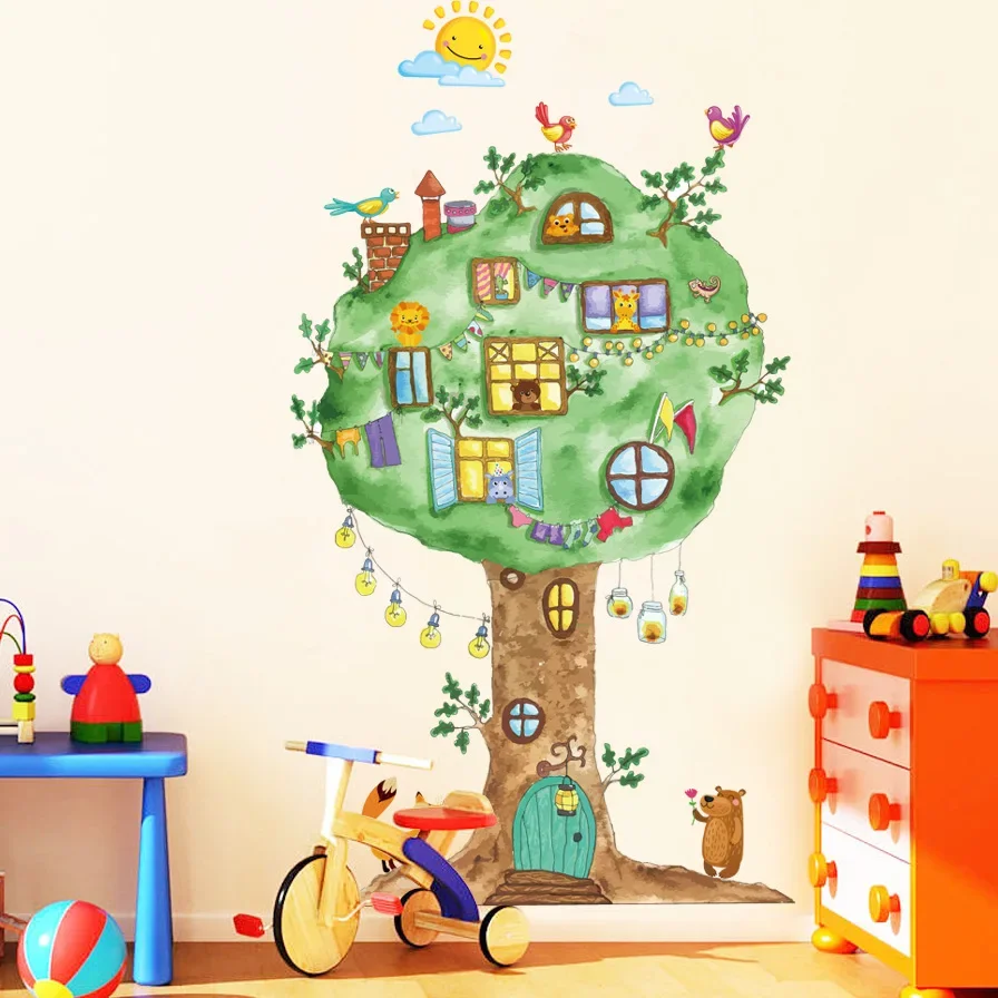 Cartoon Tree Animals Wall Stickers Wall Stickers Home Decor for Children\'s Room Nursery Baby Kids Rooms Decoration Living Room