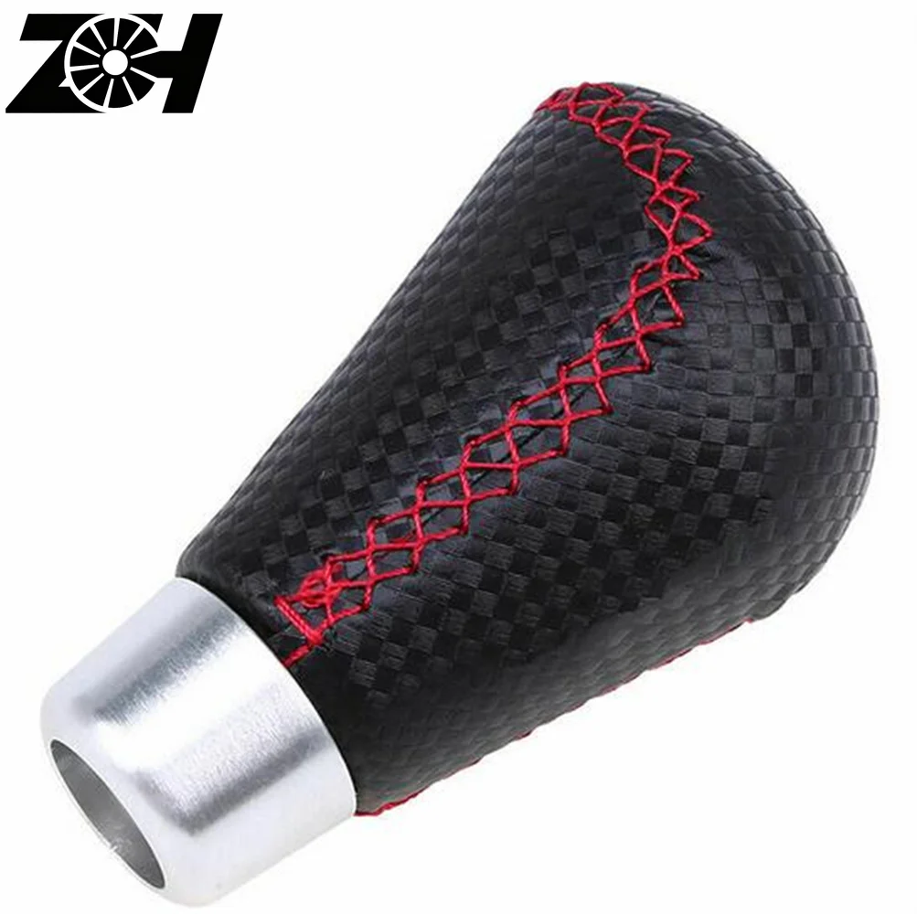 Universal Car Leather Red Stitch Carbon Fiber Manual Shifter Car Gear Shift Knob Fit For Honda Toyota Nissan Mitsubishi Ford