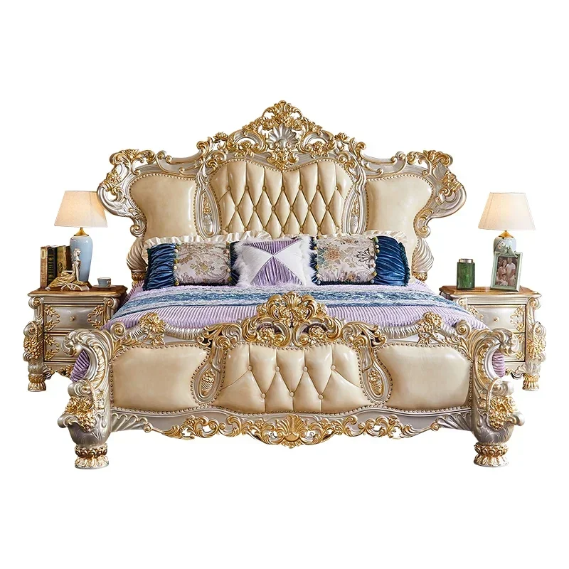 European Royal Luxury Double Bed King Modern Headboard High End  Girl Sleeping Lit Deux Place Furniture For Bedroom