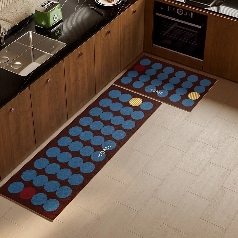 

Long Strip Kitchen Floor Mat PVC Leather Rugs Waterproof Anti-fouling Oil-proof Kitchen Rug Washable Easy Clean Home Decoration