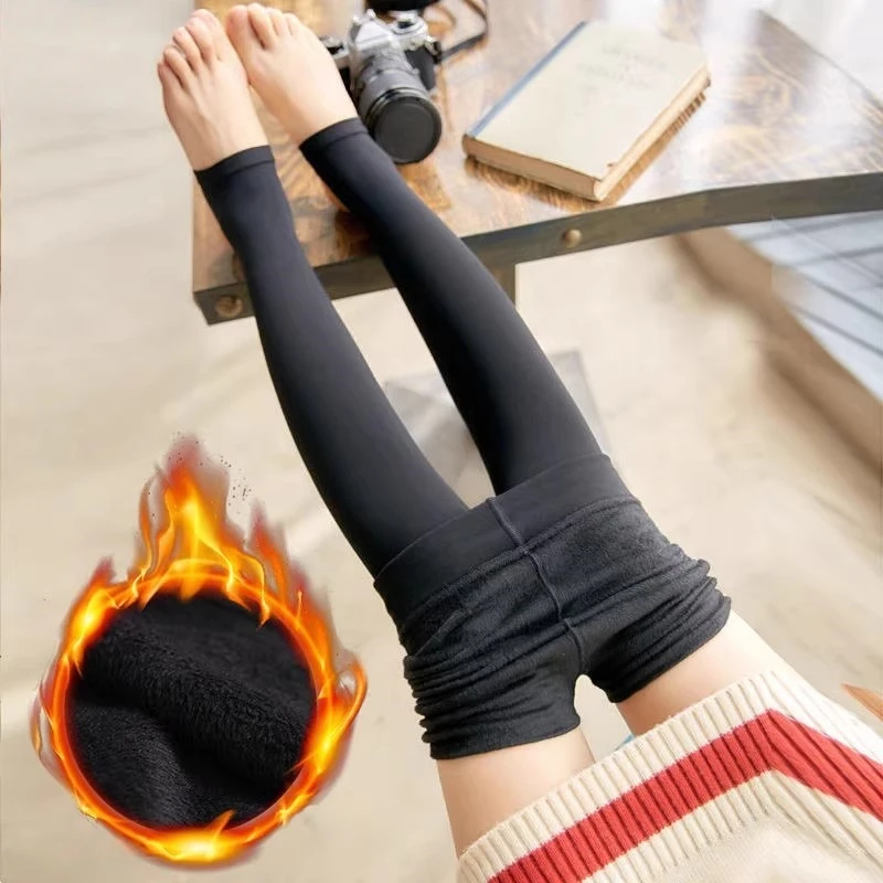 

Women Sexy Footless Tights Solid Color Soft Velvet Thick Pants Winter Warm Fleece Leggings High Waist Shaping Pantyhose
