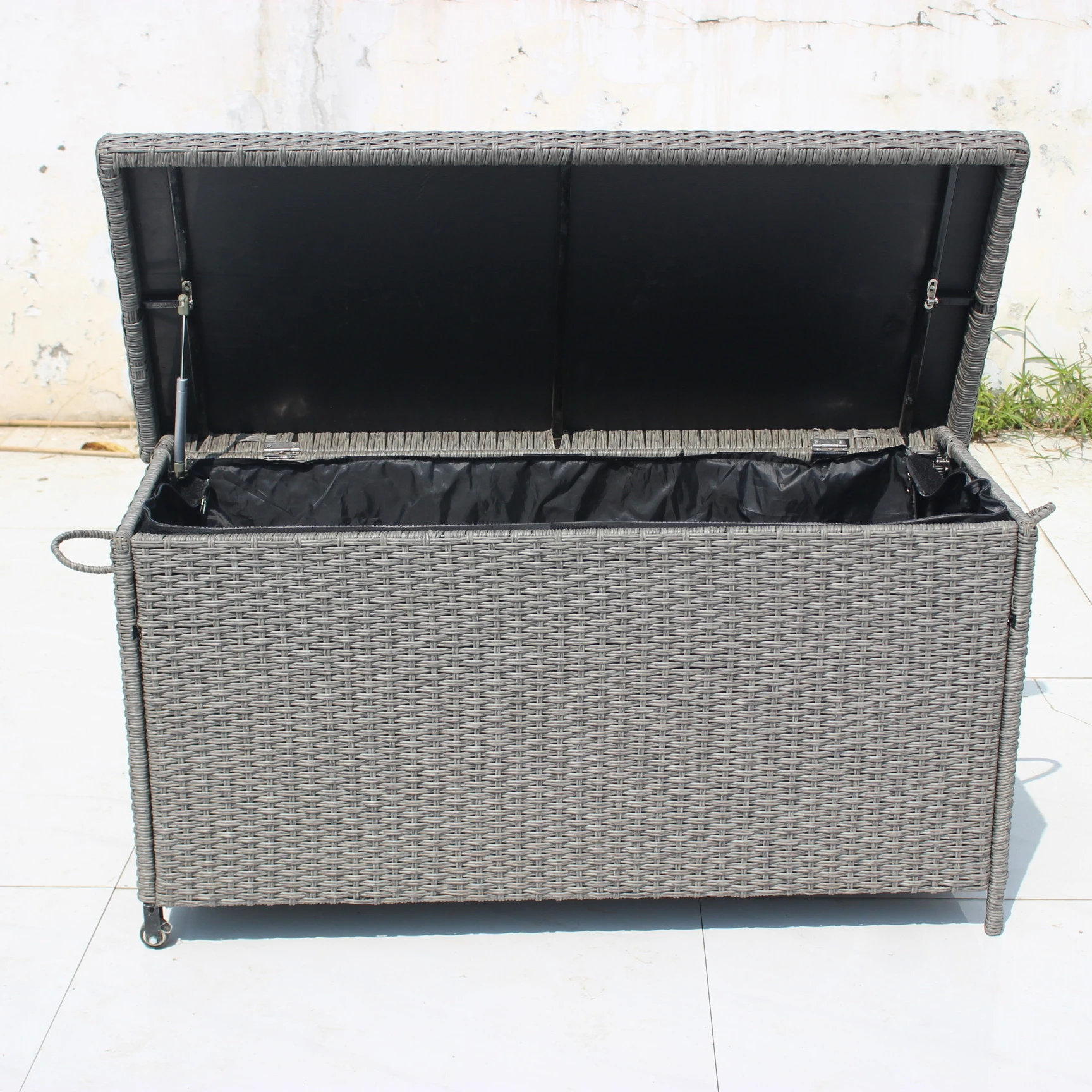 

Garden Plastic Rattan Storage Cabinet Waterproof Outdoor Cushion Storage Box with Wheels