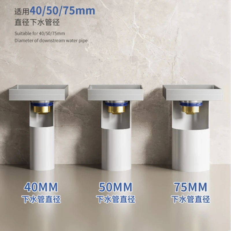 Floor Drain Anti-odor Misaligned Sewer Rustproof Durable Floor DrainSUS10x10cm Grey & Brushed Tile Insertable Eccentric Offset