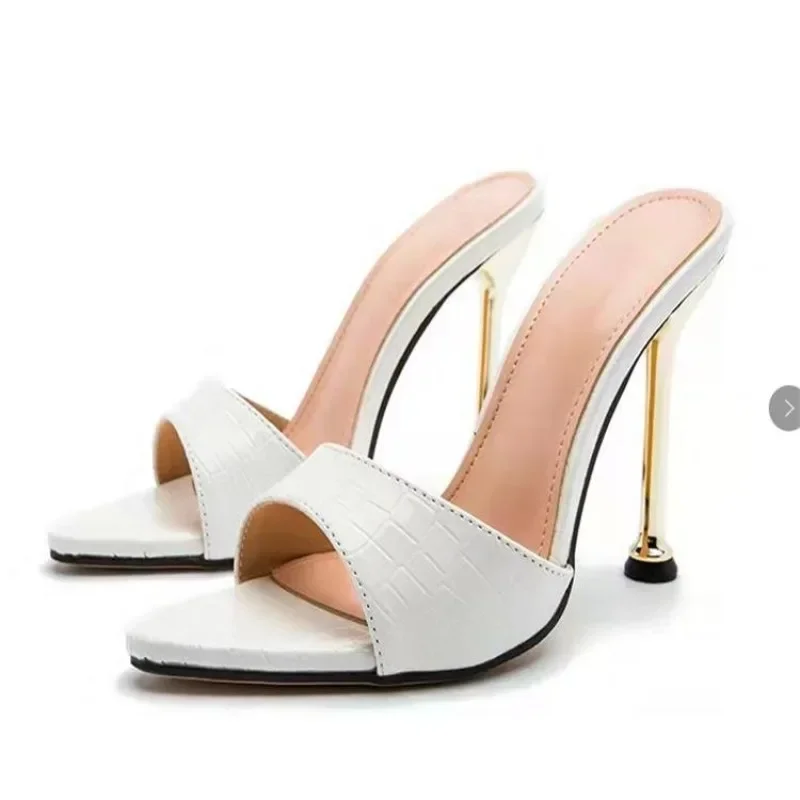 Summer Plus Size Snake Print Open Toe Pointed Toe High Heel Cool Drag  New Pointed Toe Slip Fish Mouth Stiletto Sandals Women
