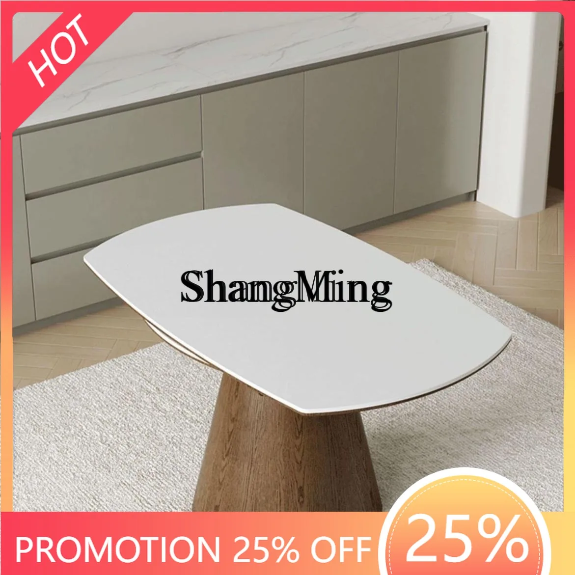 

FG cream wind solid wood rock slab dining table retractable folding round dining table dual-purpose household small apartment