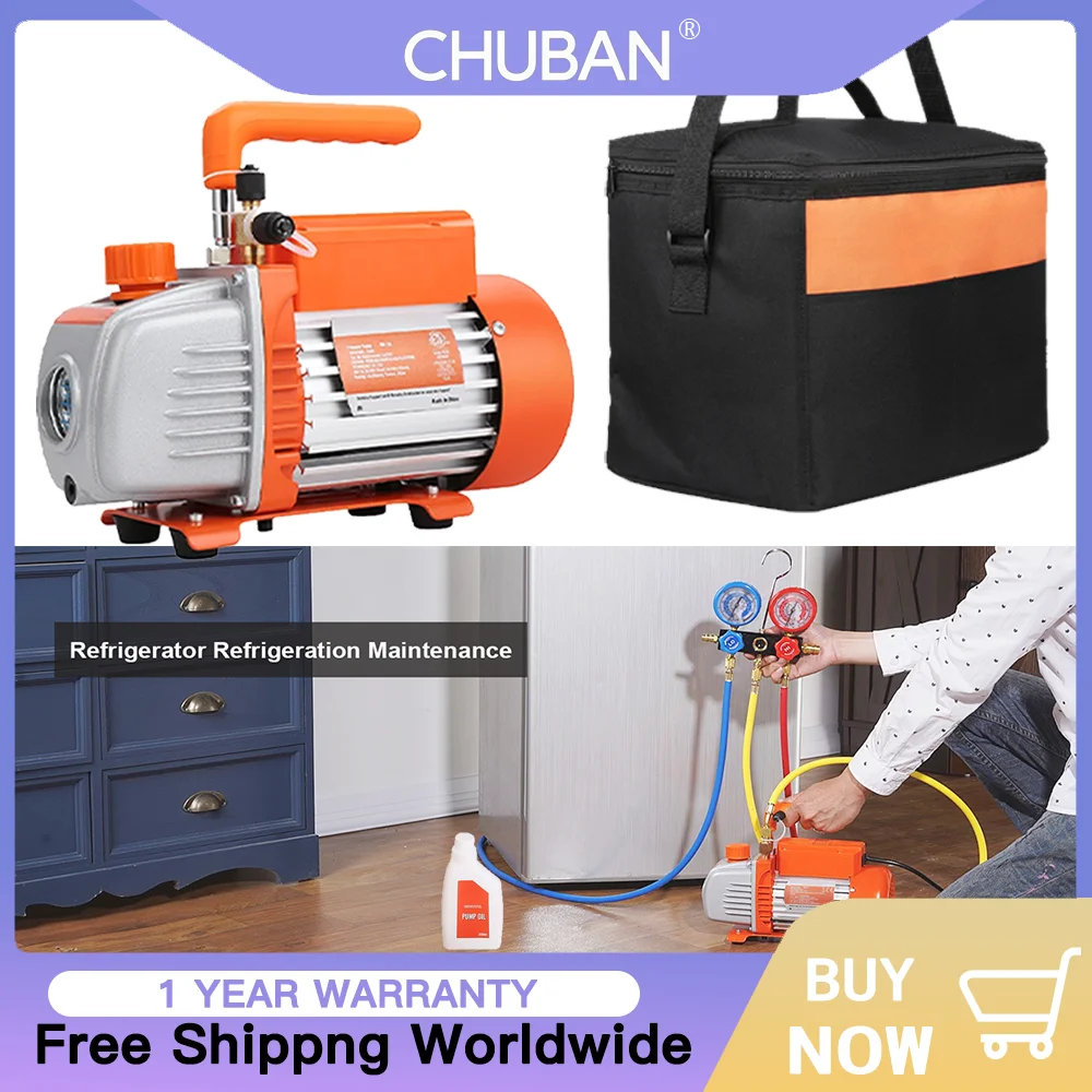 

Universal Adapters & Leak-Test Hoses 3.5CFM Single Vane HVAC Vacuum Pump & Manifold Kit,Oil Sight Glass,Ready for DIY AC Service