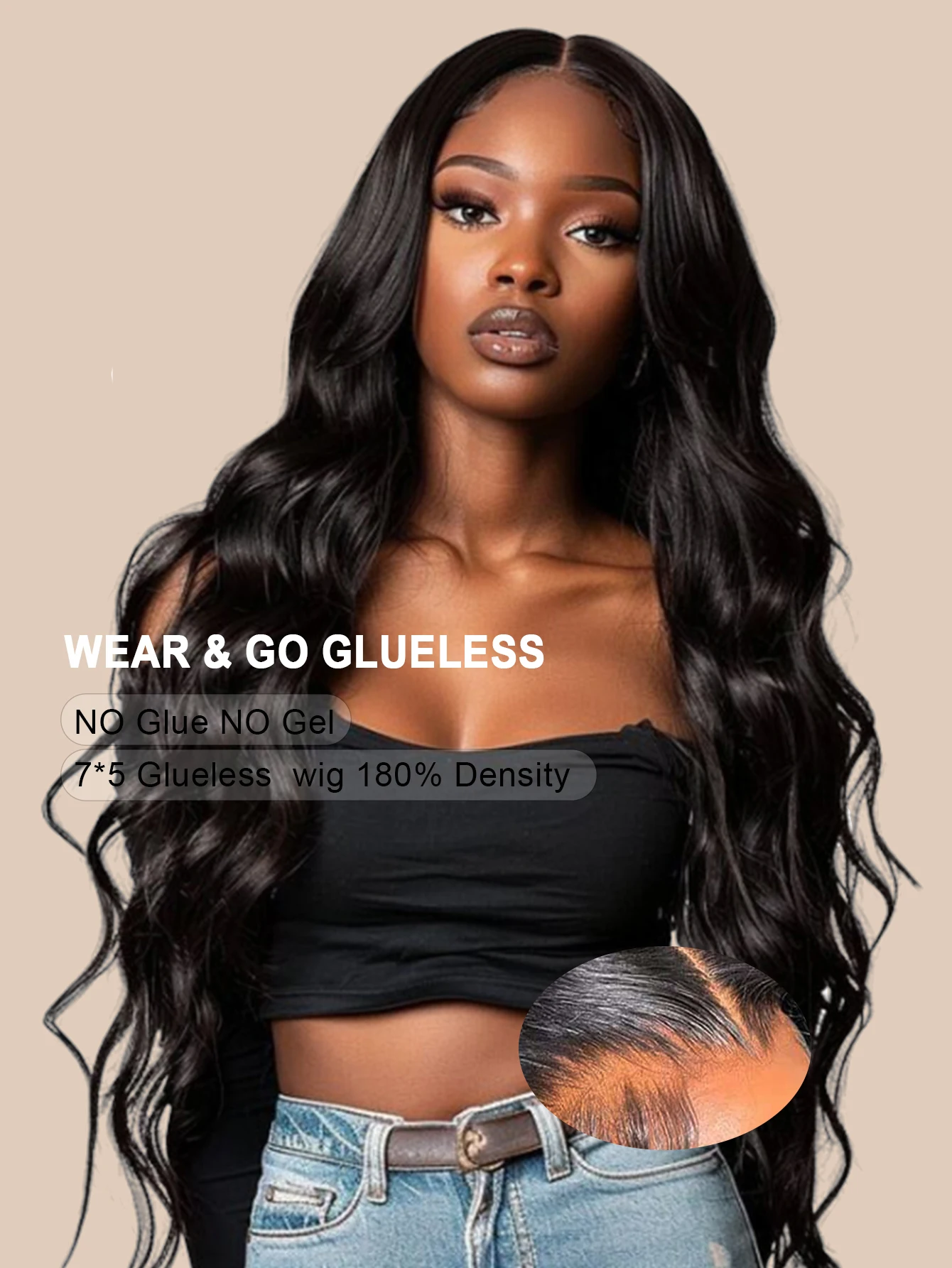 

Glueless Wigs Human Hair Straight Pre Cut 7x5 Wear and Go Pre Plucked Body Wave HD Lace Wig Bleached Knots Wigs For Women