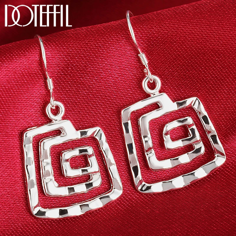 

DOTEFFIL 925 Sterling Silver Square Thread Drop Earrings Charm Women Jewelry Fashion Wedding Engagement Party Gift