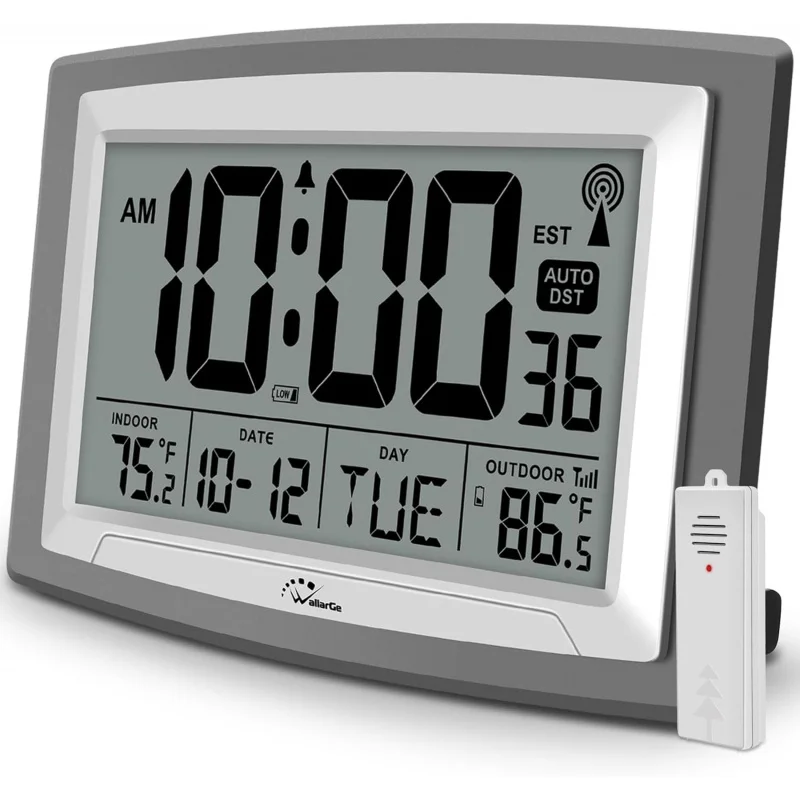 

Atomic Clock with Outdoor and Indoor Temperature - 12.5 Inch Self-Setting Digital Clock Large Display,