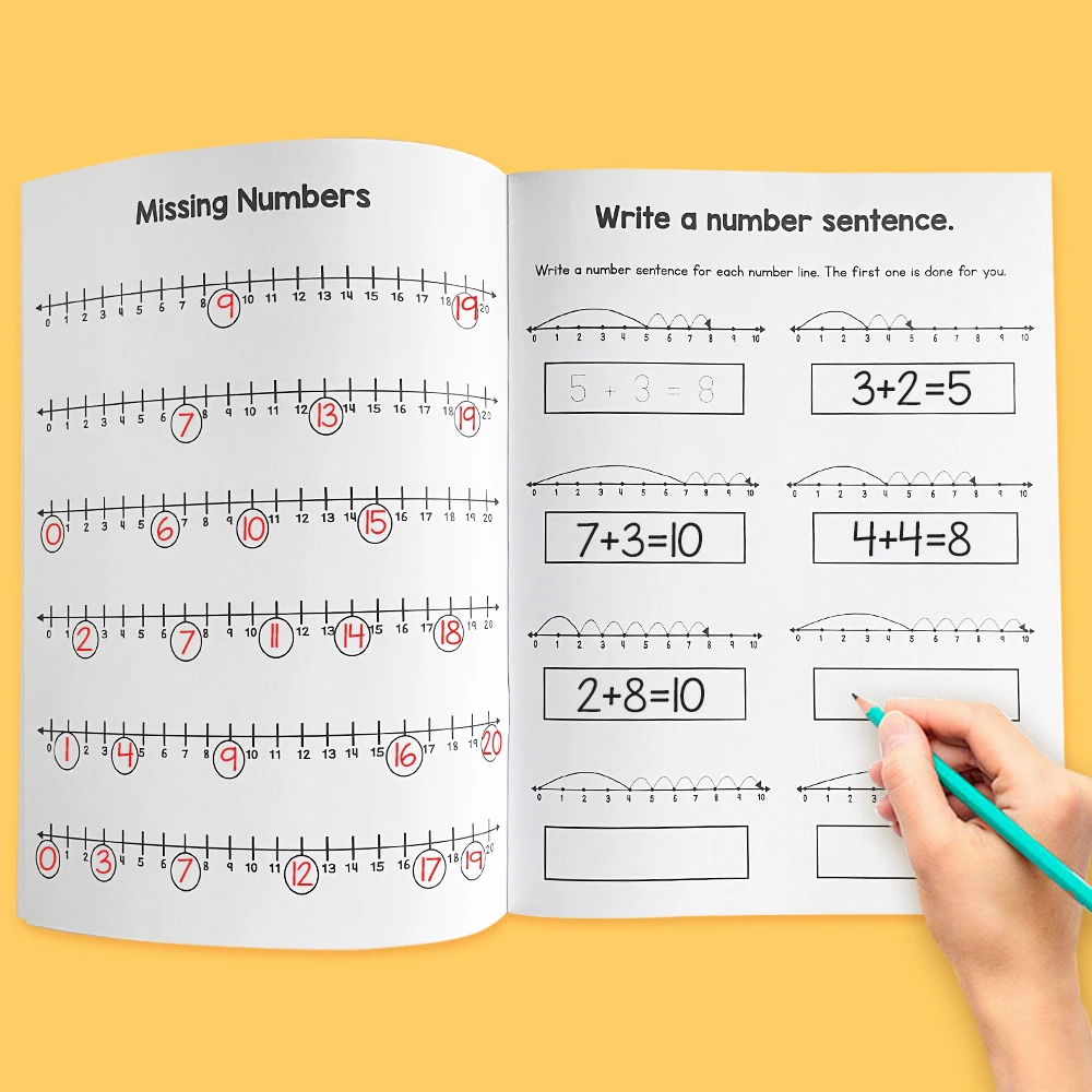 Addition & Subtraction within 20 Training Workbook Number Line Practice Book Kindergarten Preschool Maths Learning Montessori