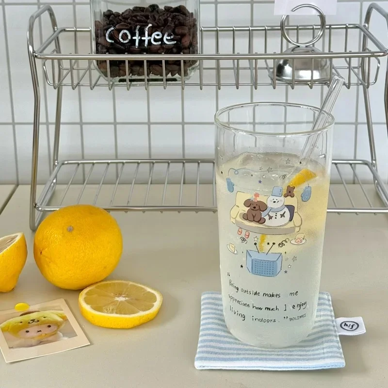 Cute Puppy Glass Cup Aesthetic Kawaii Tumbler For Hot Iced Coffee Juice Matcha Tea Espresso Pretty Drinking Glass Cup Gift 400ml