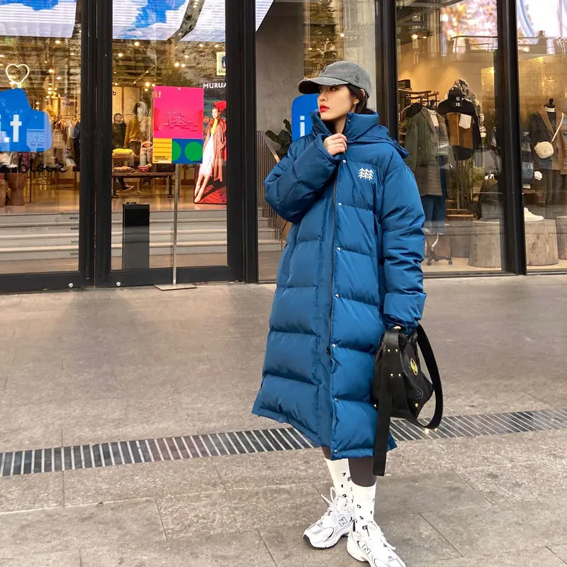 New Bread Clothes Winter Coat Blue Mid-length Down Padded Coat Women Thickened Knee-length Cotton-padded Jacket Tide Overcoat