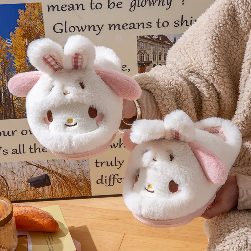 Sanrios Cotton Slippers Girl Winter New Home Cute Cartoon Cinnamoroll Kawaii Cartoon Velvet Thicken Keep Warm Furry Slippers