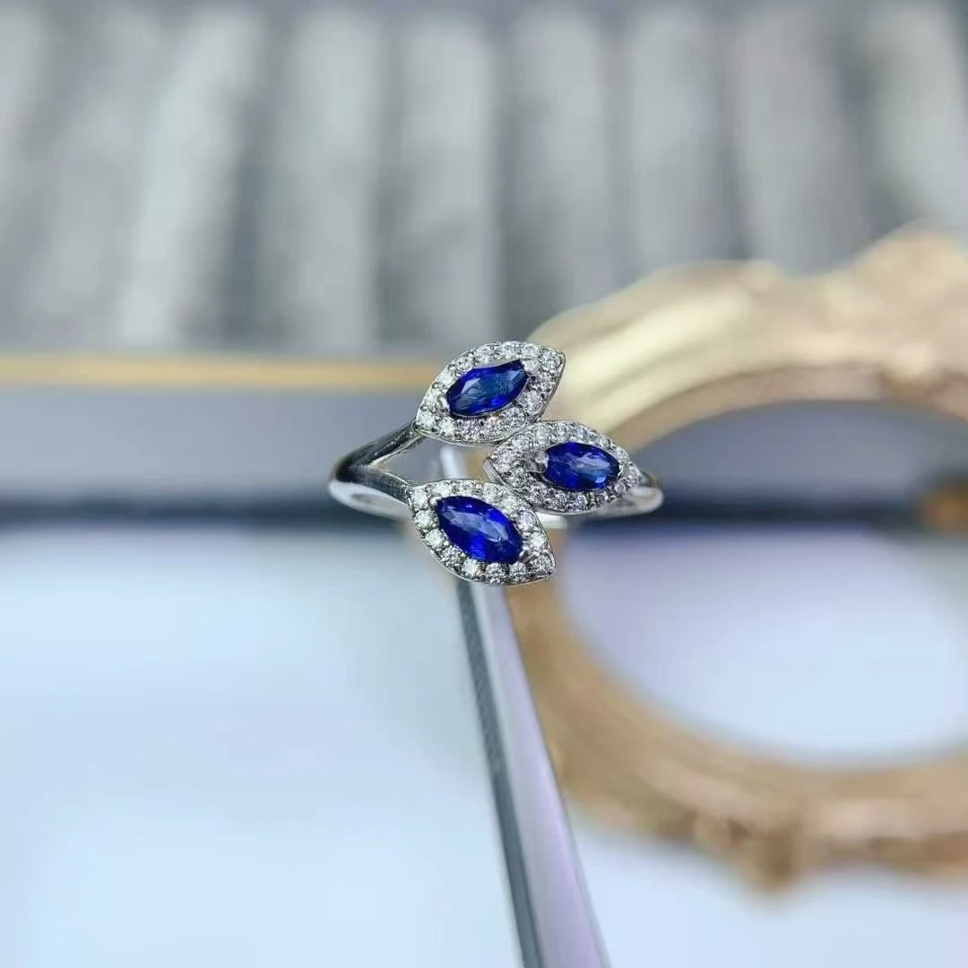 

Exquisite 925 Silver Sapphire Ring Fashion Sterling Silver Jewelry 2.5mm*5mm 0.3ct Natural Sapphire Ring for Women