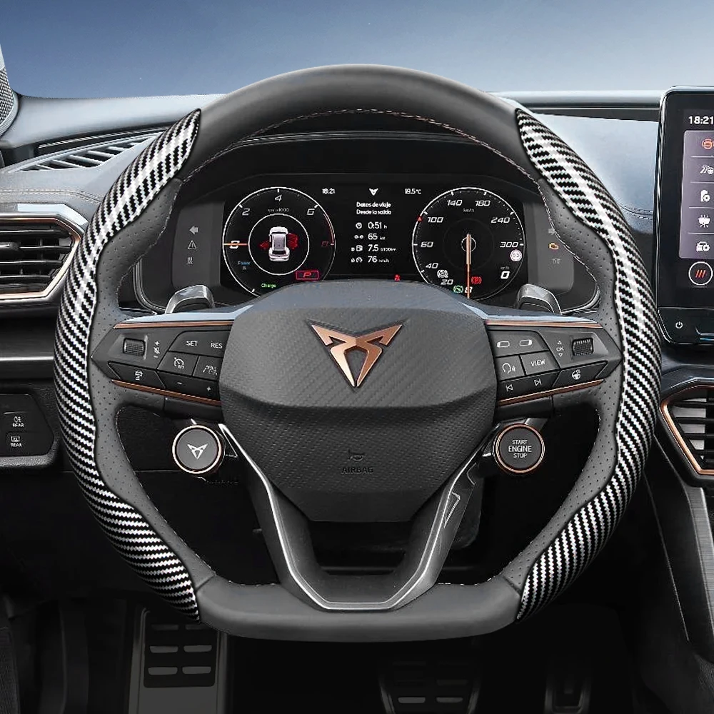 Anti-slip Segmented Carbon Fiber Steering Wheel Cover Suitable for Cupra Formentor Leon Born Ateca Car Interior Accessories