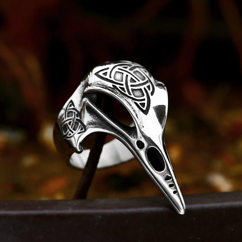 BEIER 2023 New Unique Design Stainless Steel Viking Skull Raven Ring Viking Celtic Knot Amulet Ring For Men Cool Punk Jewelry